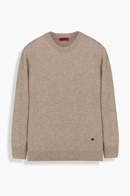 Bisiklet Yaka Dokulu Camel Triko Kazak 