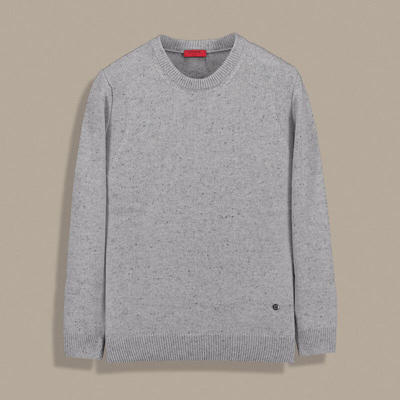 Bisiklet Yaka Dokulu Gri Triko Kazak 