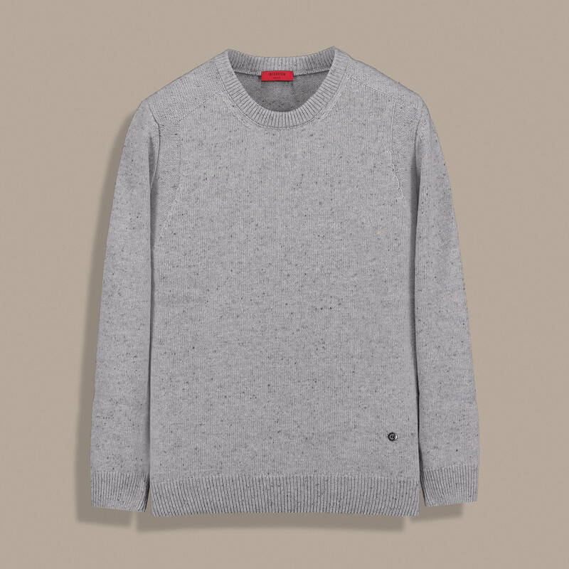 Bisiklet Yaka Dokulu Gri Triko Kazak - 1