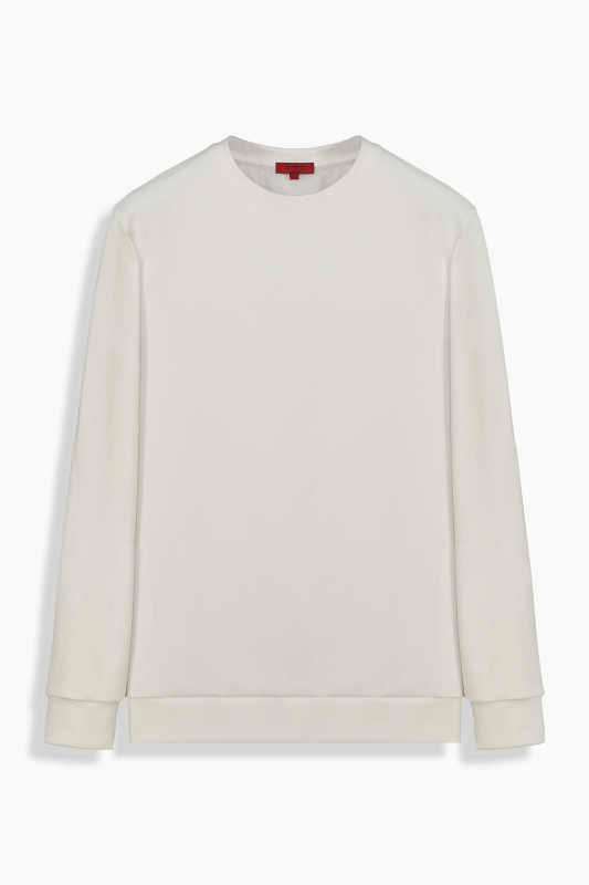Bisiklet Yaka Erkek Ekru Swatshirt 