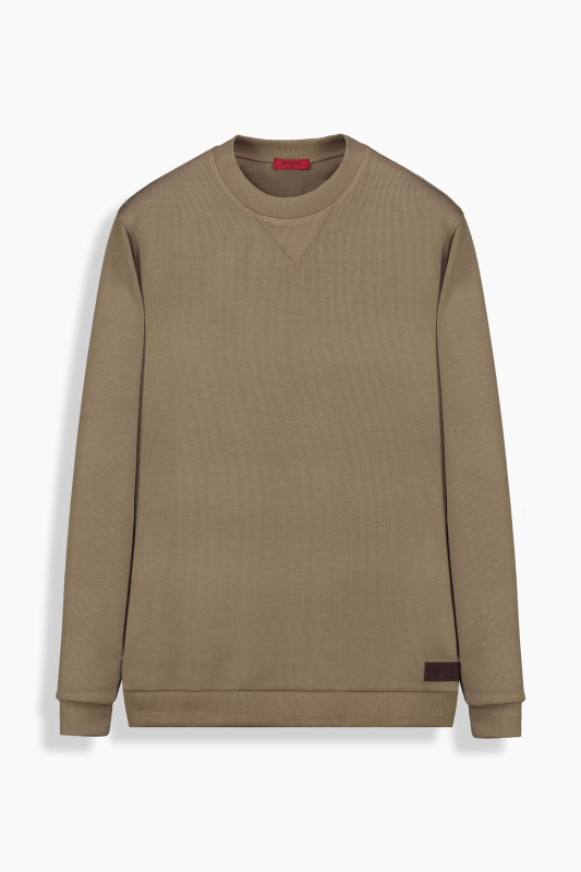 Bisiklet Yaka Erkek Koyu Bej Sweatshirt 