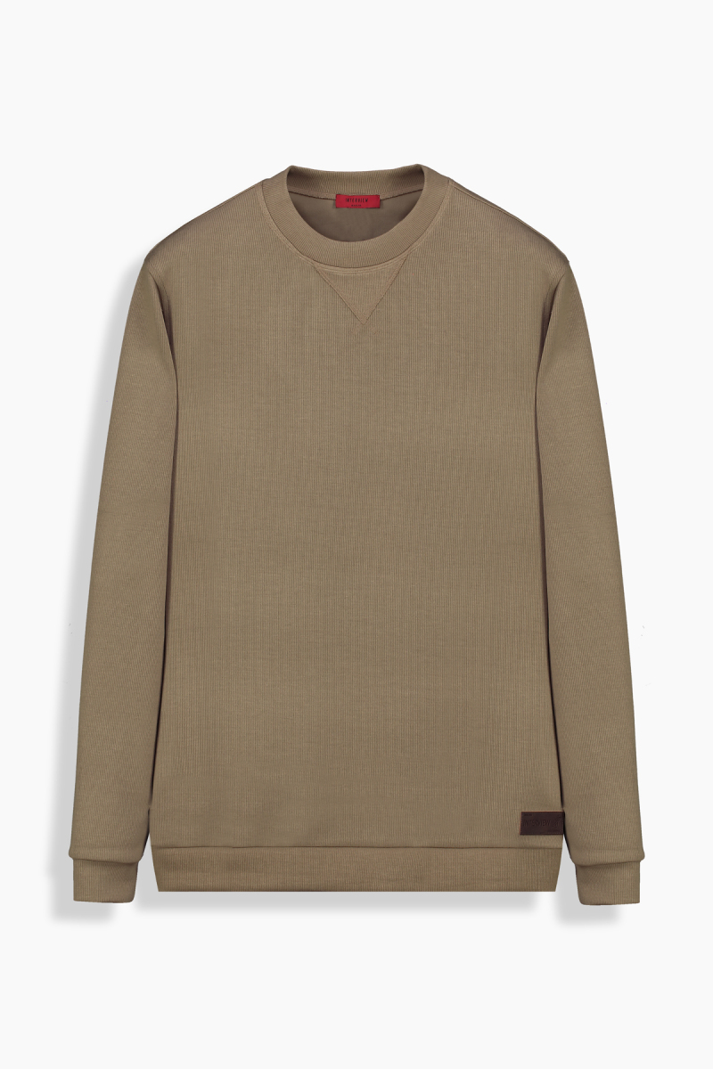 Bisiklet Yaka Erkek Koyu Bej Sweatshirt - 1