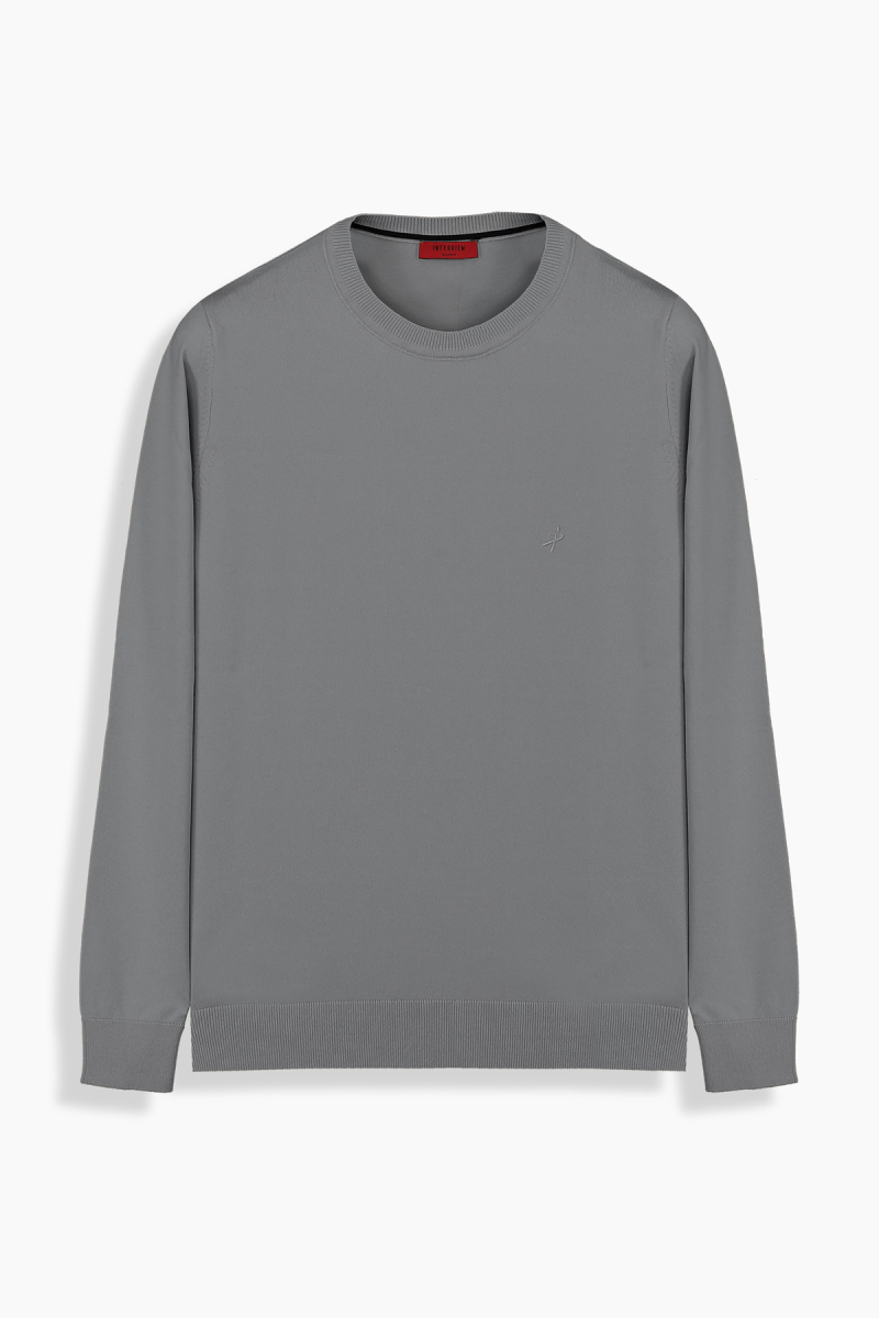 Bisiklet Yaka Gri Triko - 1