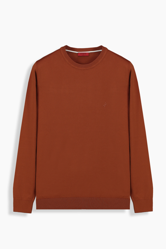 Bisiklet Yaka Kiremit Rengi Triko 