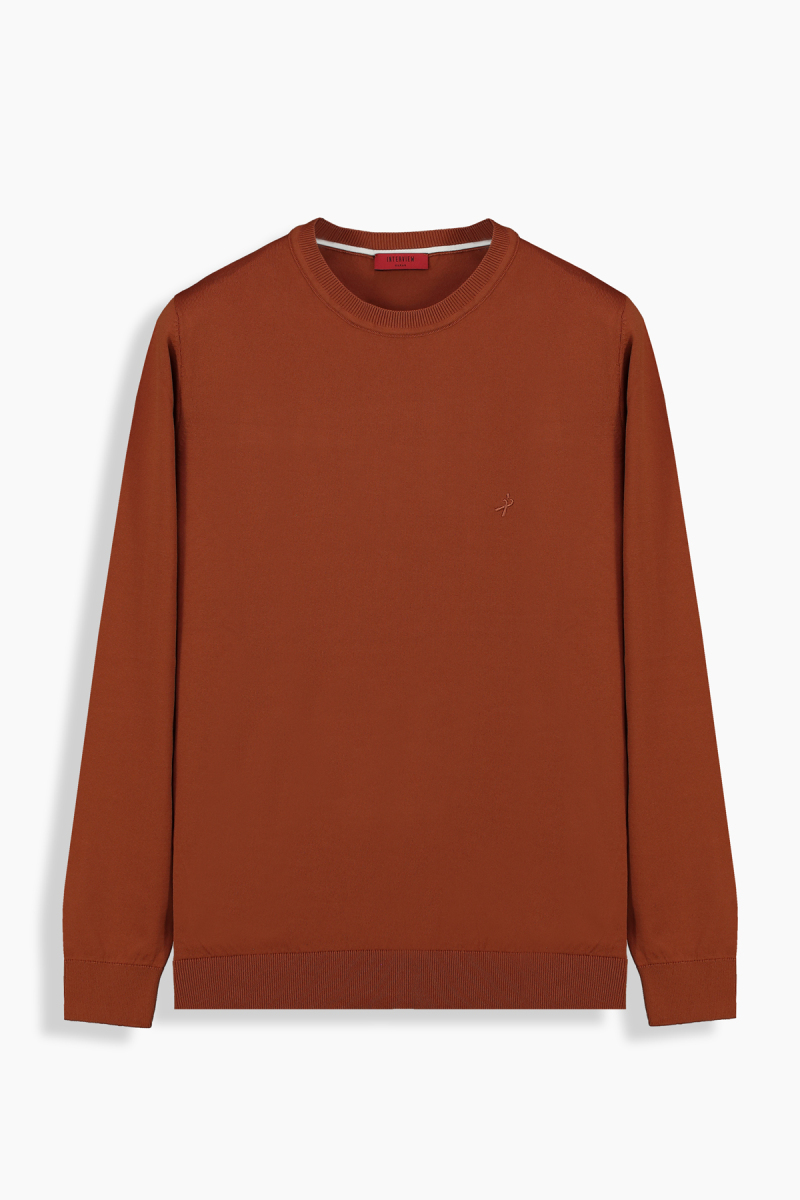 Bisiklet Yaka Kiremit Rengi Triko - 1