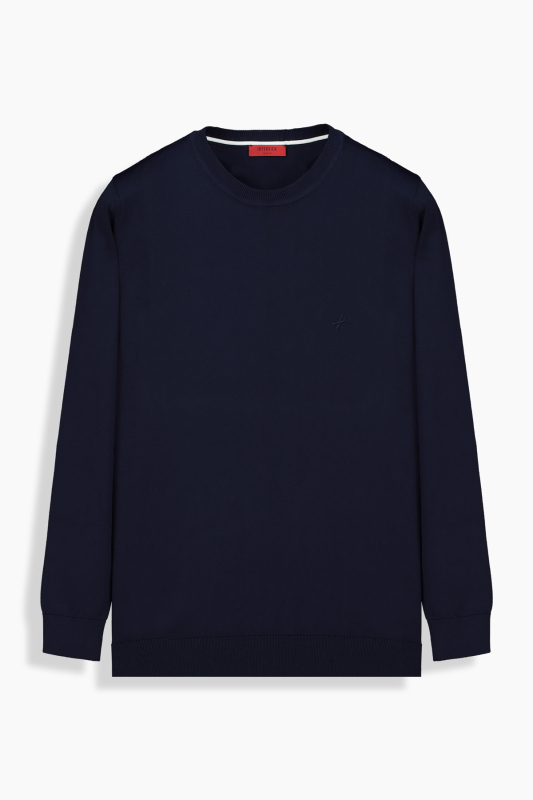 Bisiklet Yaka Lacivert Triko 