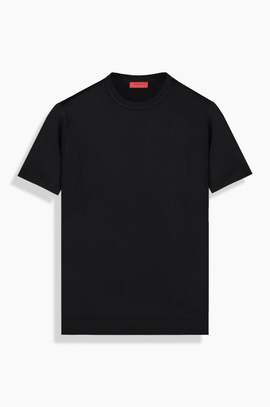 Bisiklet Yaka Siyah Triko Tişört 