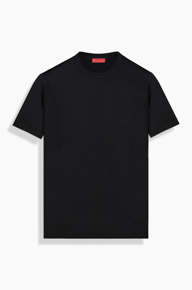 Bisiklet Yaka Siyah Triko Tişört - 1