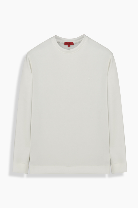 Bisiklet Yaka Beyaz Sweatshirt 