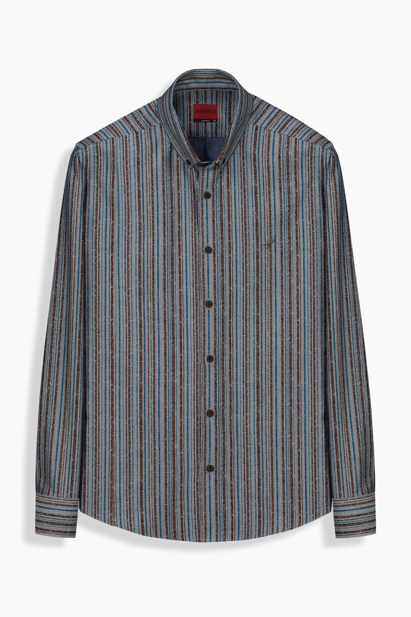 Carina Çizgili Kahverengi Gömlek - 1