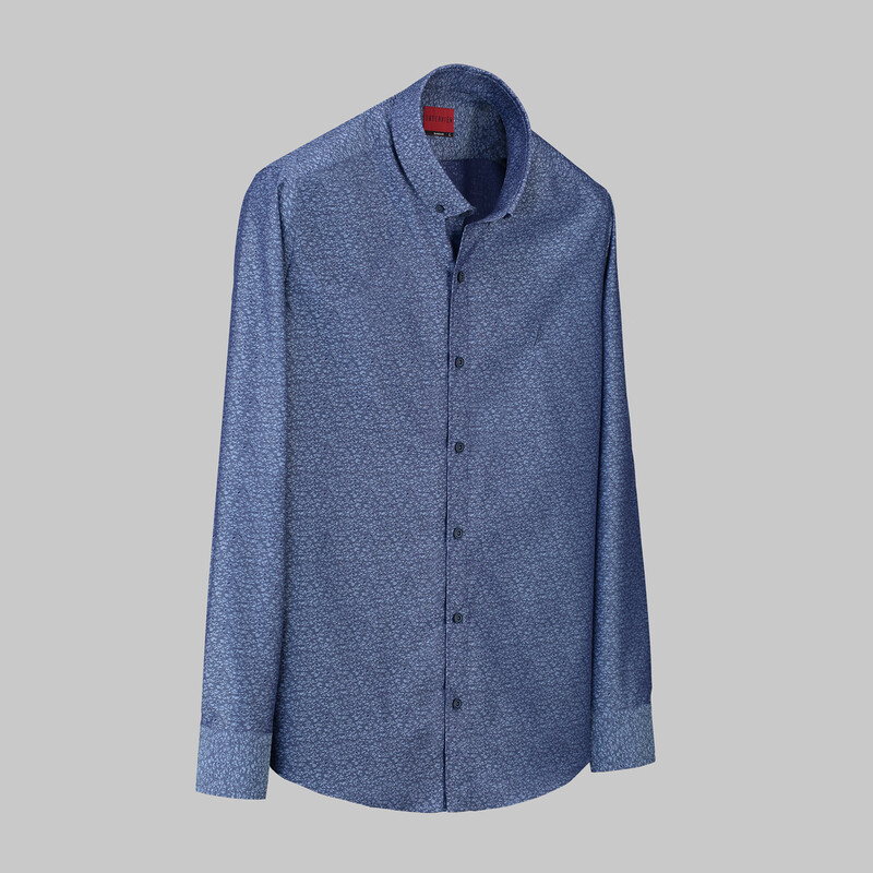 Carina Desenli İndigo Mavi Gömlek 