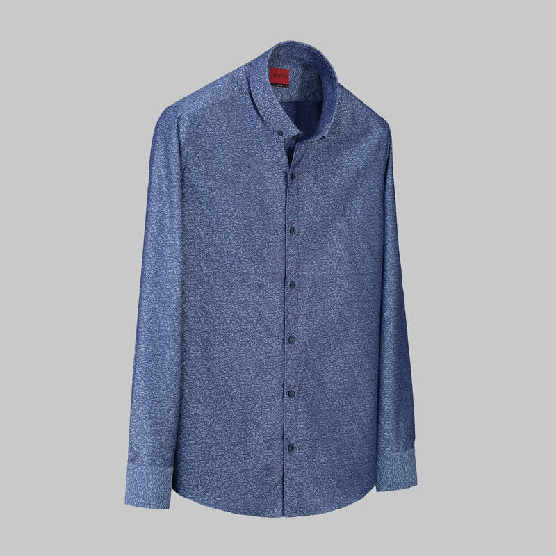 Carina Desenli İndigo Mavi Gömlek - 1