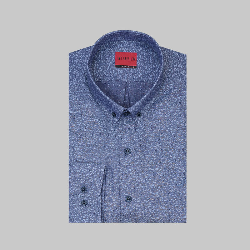 Carina Desenli İndigo Mavi Gömlek - 3