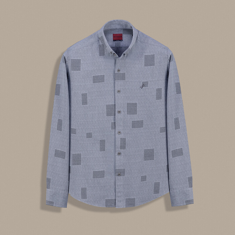 Carina Desenli Pamuklu Lacivert Gömlek 