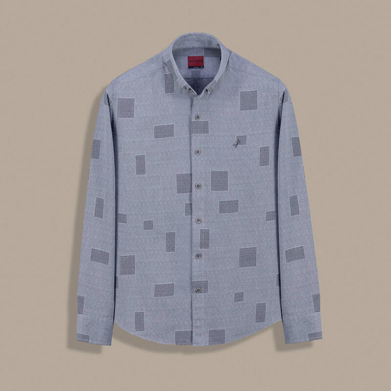 Carina Desenli Pamuklu Lacivert Gömlek - 1