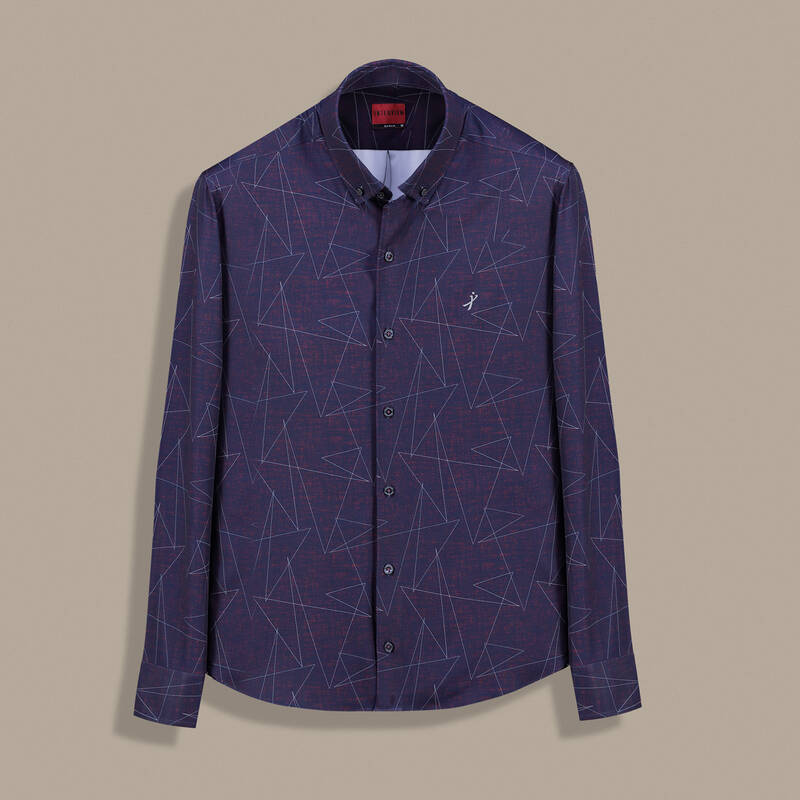 Carina Geometrik Desenli Uzun Kol Bordo Gömlek - 1