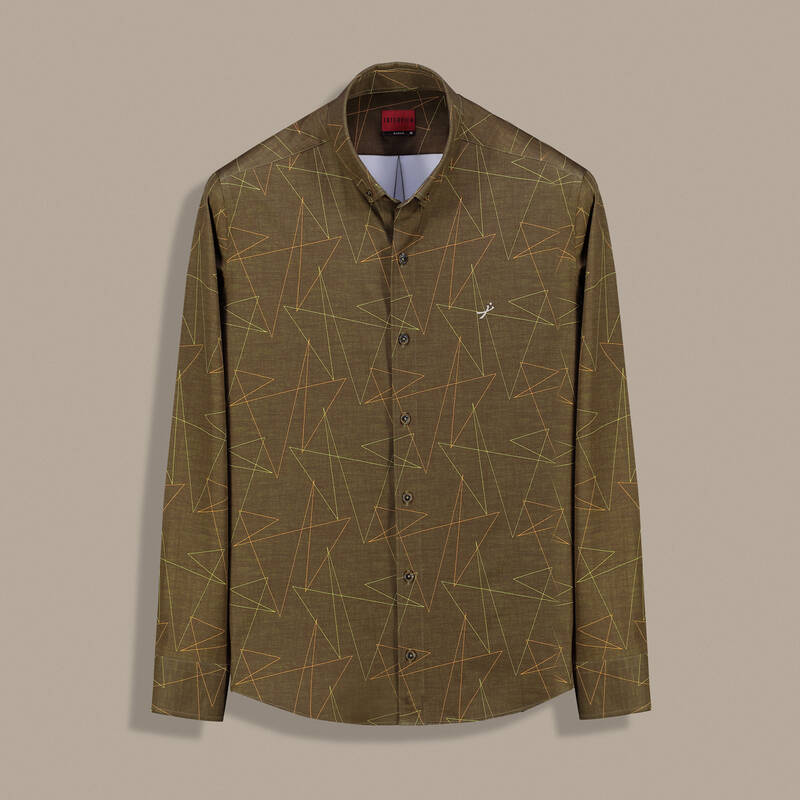 Carina Geometrik Desenli Uzun Kol Kahverengi Gömlek - 1