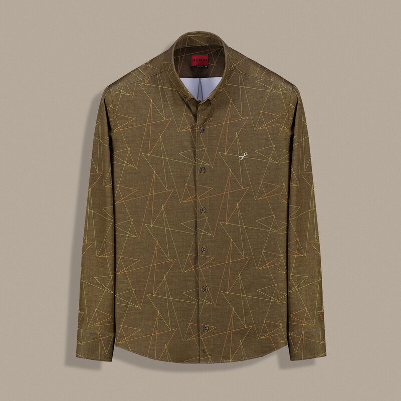 Carina Geometrik Desenli Uzun Kol Kahverengi Gömlek 