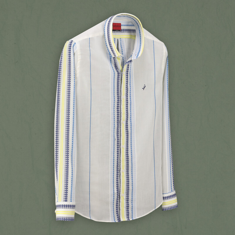 Carina Desenli Pamuklu Mavi Gömlek 