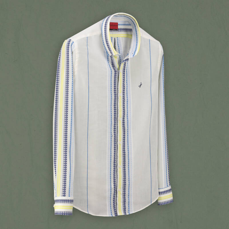 Carina Desenli Pamuklu Mavi Gömlek - 1