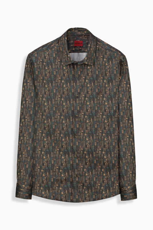 Carina Pamuklu Desenli Kahverengi Gömlek 