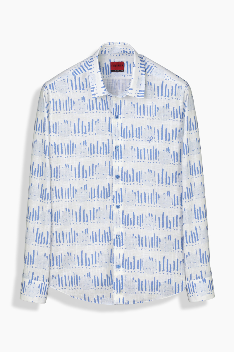 Carina Pamuklu Desenli Mavi Gömlek - 1