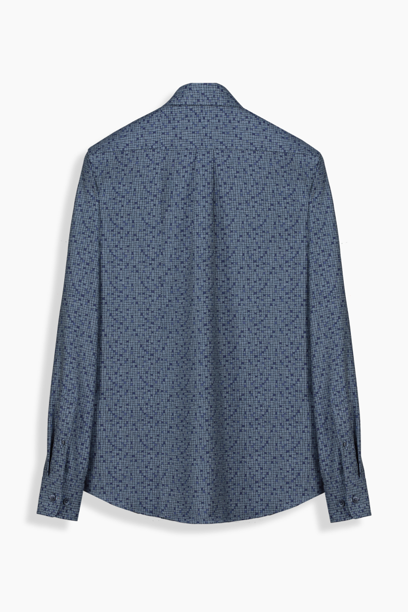 Carina Regular Desenli İndigo Mavi Gömlek - 2