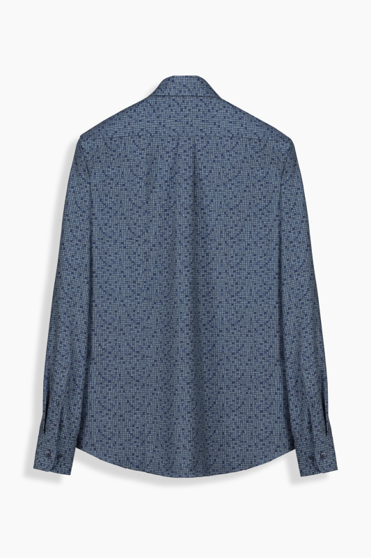 Carina Regular Desenli İndigo Mavi Gömlek - INTERVIEW