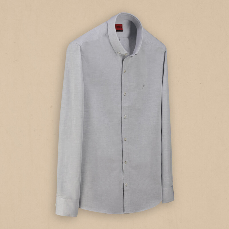 Carina Uzun Kol Açık Gri Klasik Gömlek 