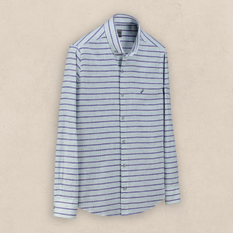 Carina Uzun Kol Çizgili Yeşil Gömlek 