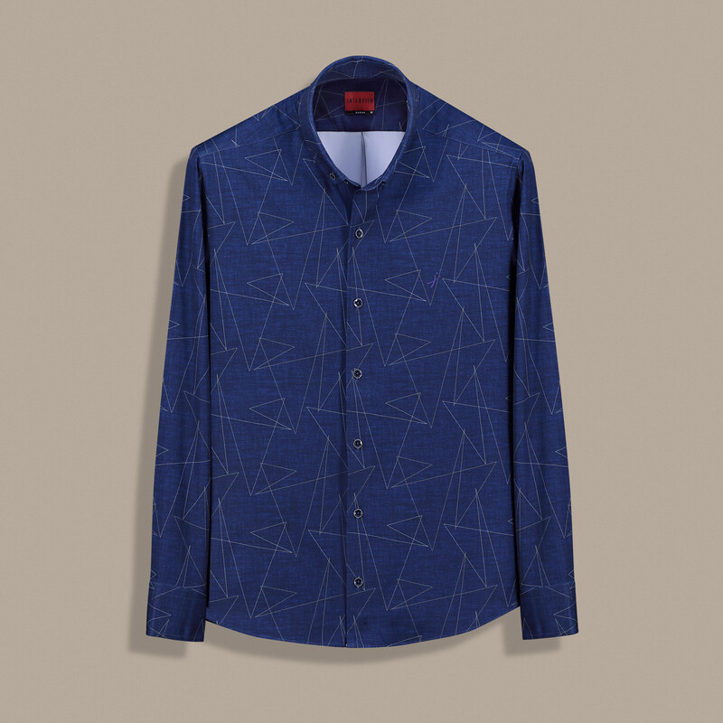 Carina Geometrik Desenli Uzun Kol Lacivert Gömlek - INTERVIEW