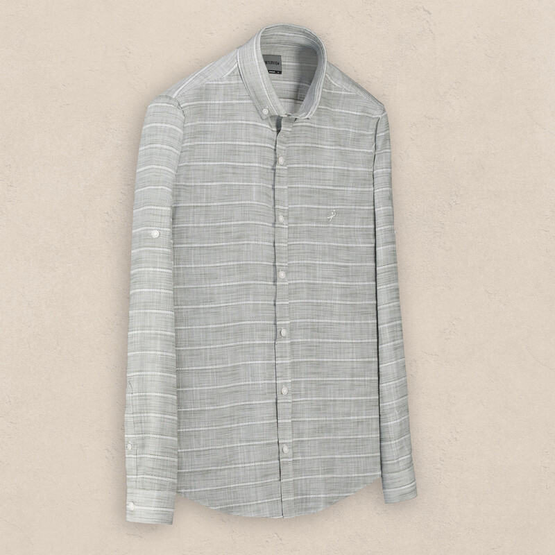 Carina Uzun Kol Çizgili Haki Gömlek - INTERVIEW