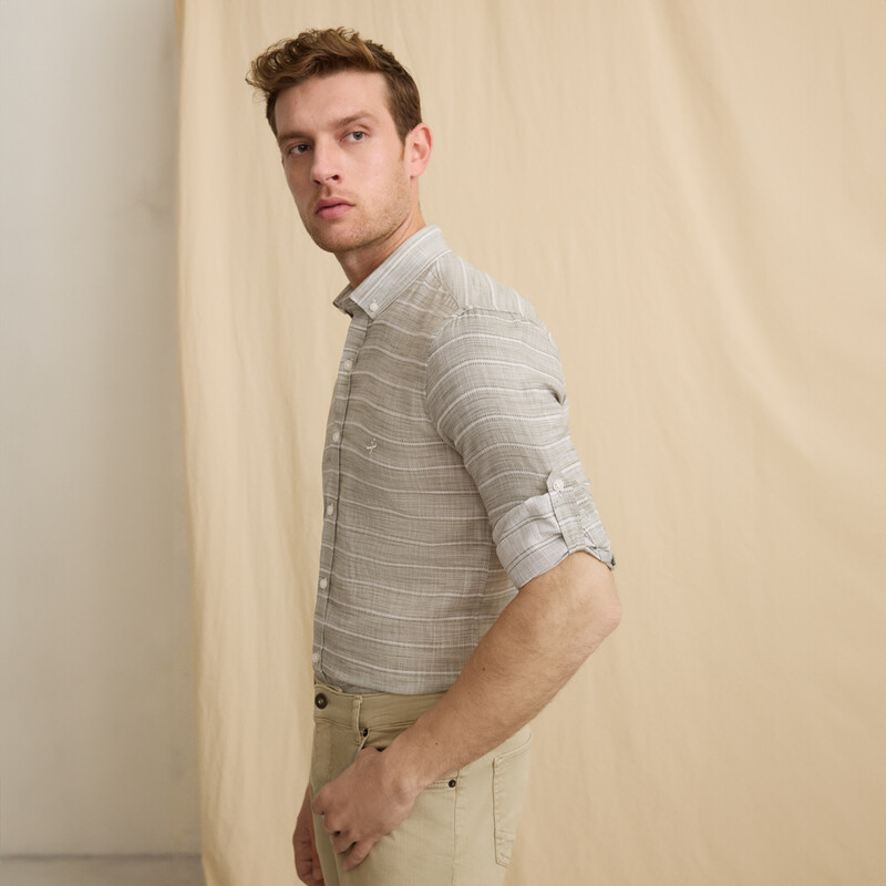 Carina Uzun Kol Çizgili Haki Gömlek - INTERVIEW