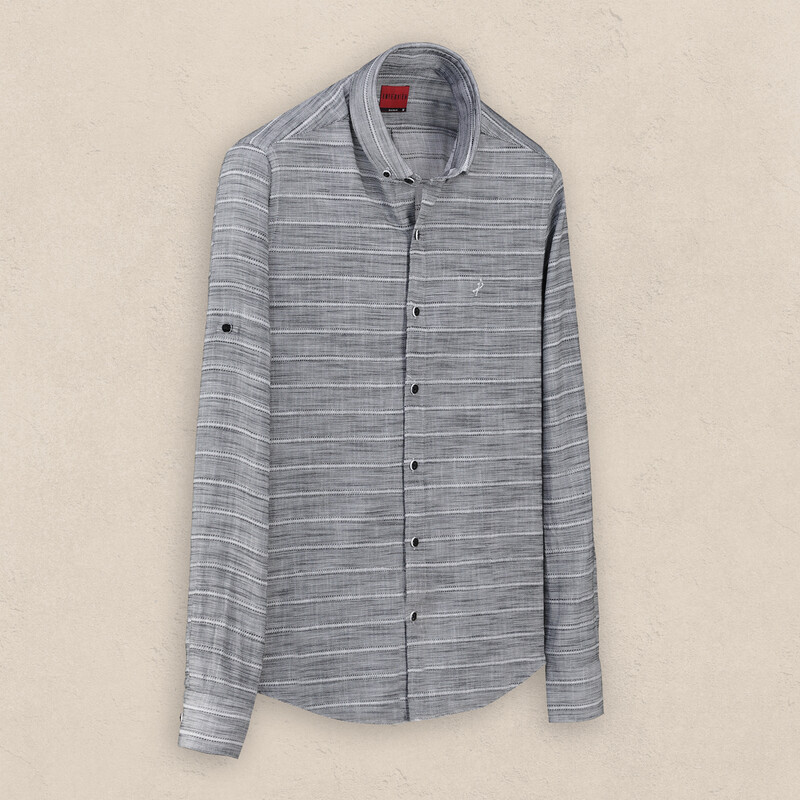 Carina Uzun Kol Çizgili Siyah Gömlek 