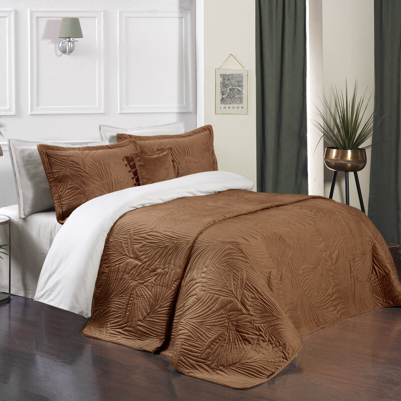 Clara Yatak Örtüsü Seti Çift Kişilik Taba 