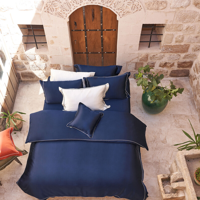 Clio %100 İpek Saten Çift Kişilik Nevresim Takımı Lacivert 