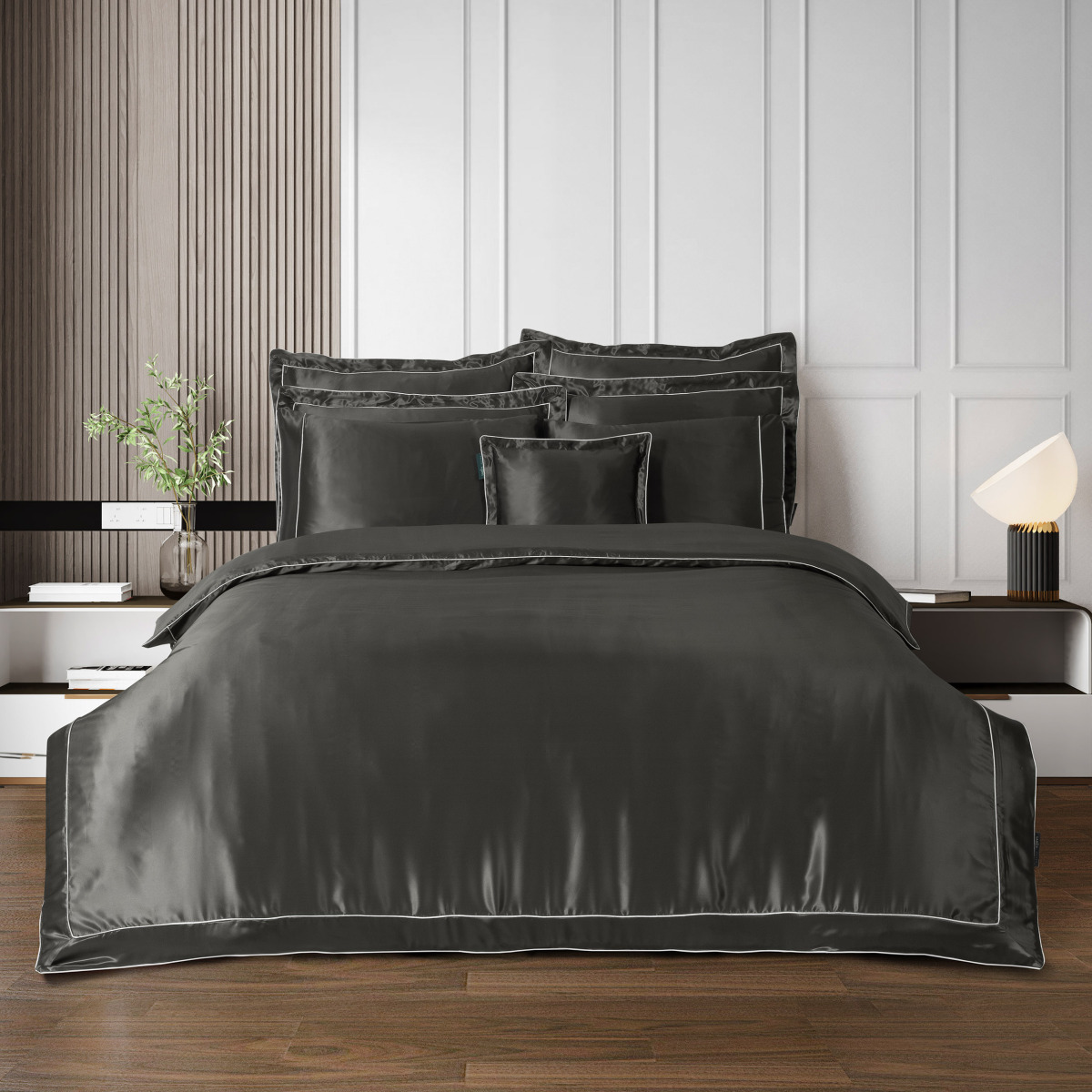Clio %100 İpek Saten Nevresim Takımı Çift Kişilik Gri - 1