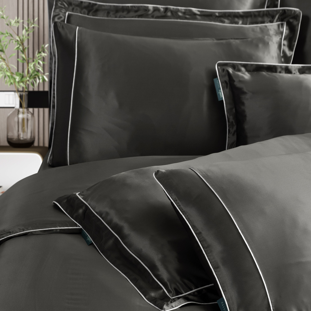 Clio %100 İpek Saten Nevresim Takımı Çift Kişilik Gri - 2