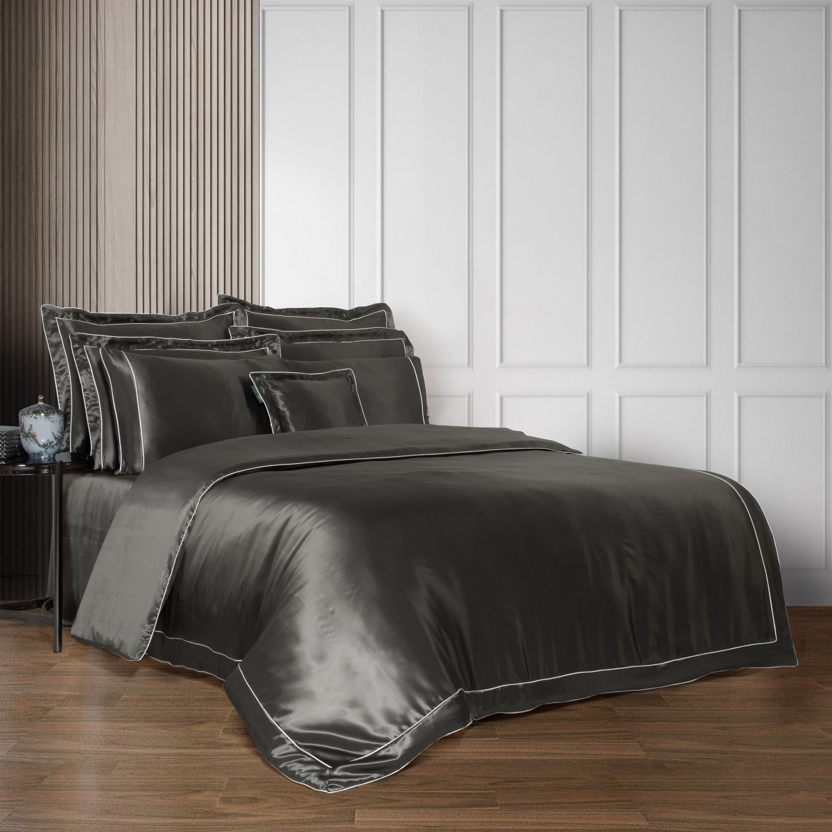 Clio %100 İpek Saten Nevresim Takımı King Size Gri - 2