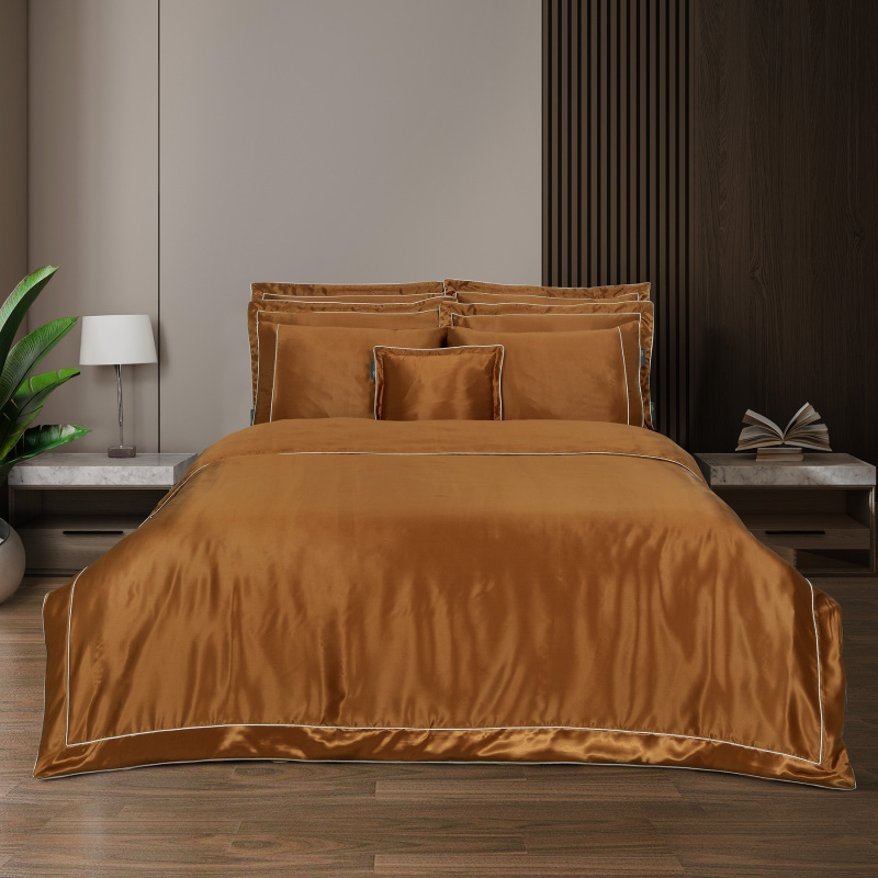 Clio %100 İpek Saten Nevresim Takımı Çift Kişilik Hardal - SAREV ELITE