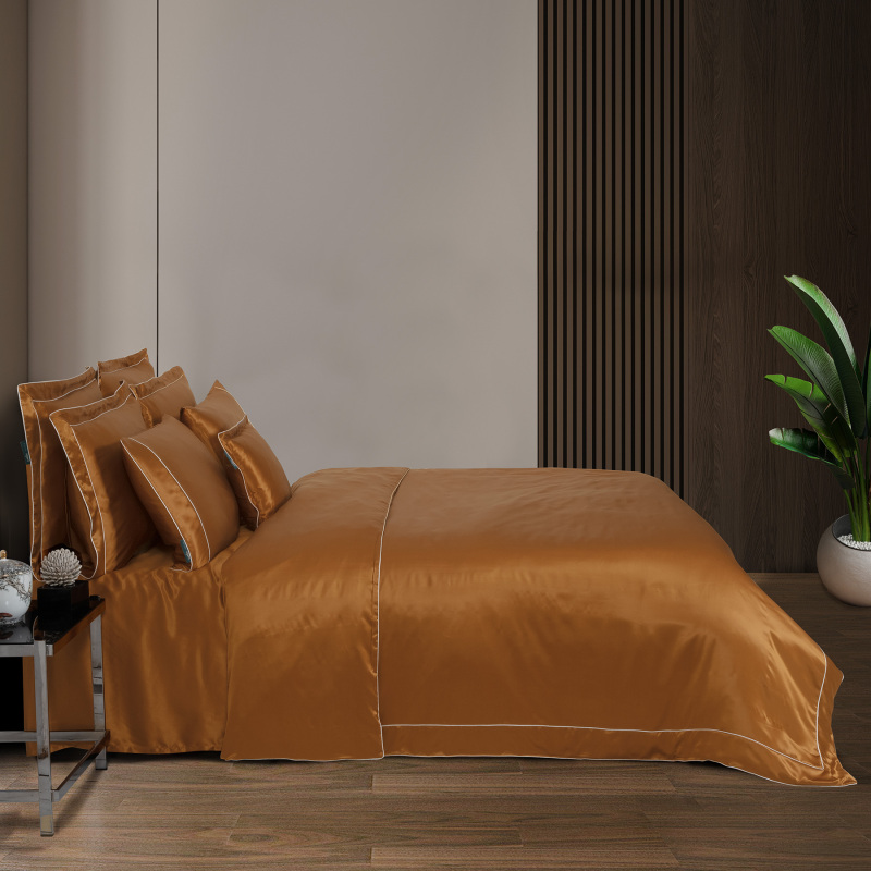 Clio %100 İpek Saten Nevresim Takımı Çift Kişilik Hardal - SAREV ELITE