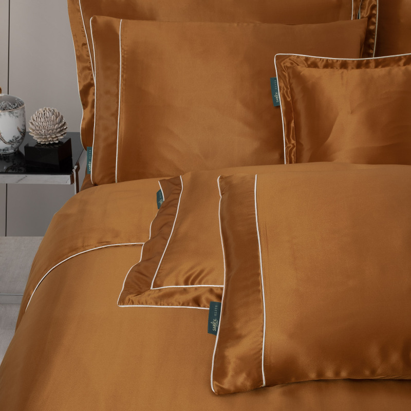 Clio %100 İpek Saten Nevresim Takımı Çift Kişilik Hardal - SAREV ELITE