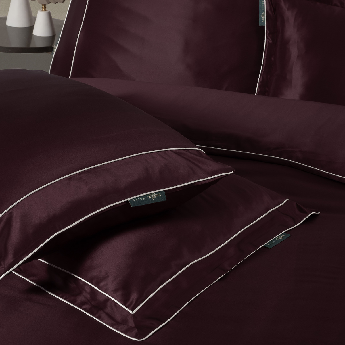 Clio %100 İpek Saten Nevresim Takımı Çift Kişilik Bordo - 3