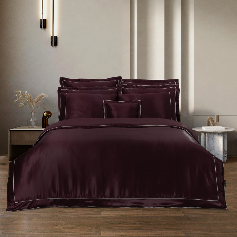 Clio %100 İpek Saten Nevresim Takımı Çift Kişilik Bordo - SAREV ELITE