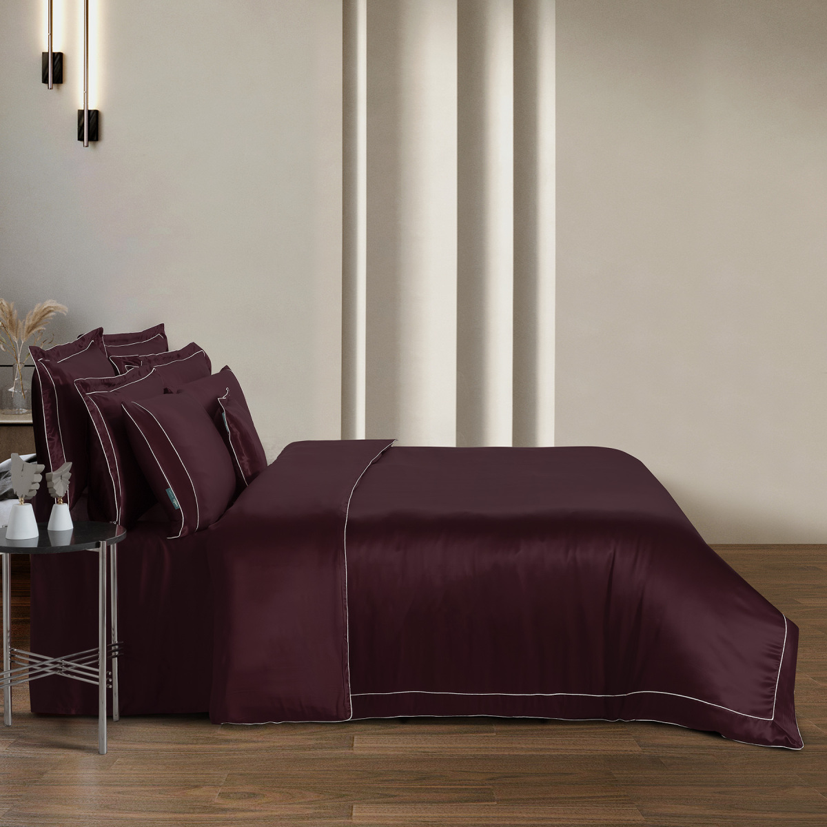 Clio %100 İpek Saten Nevresim Takımı King Size Bordo - 2