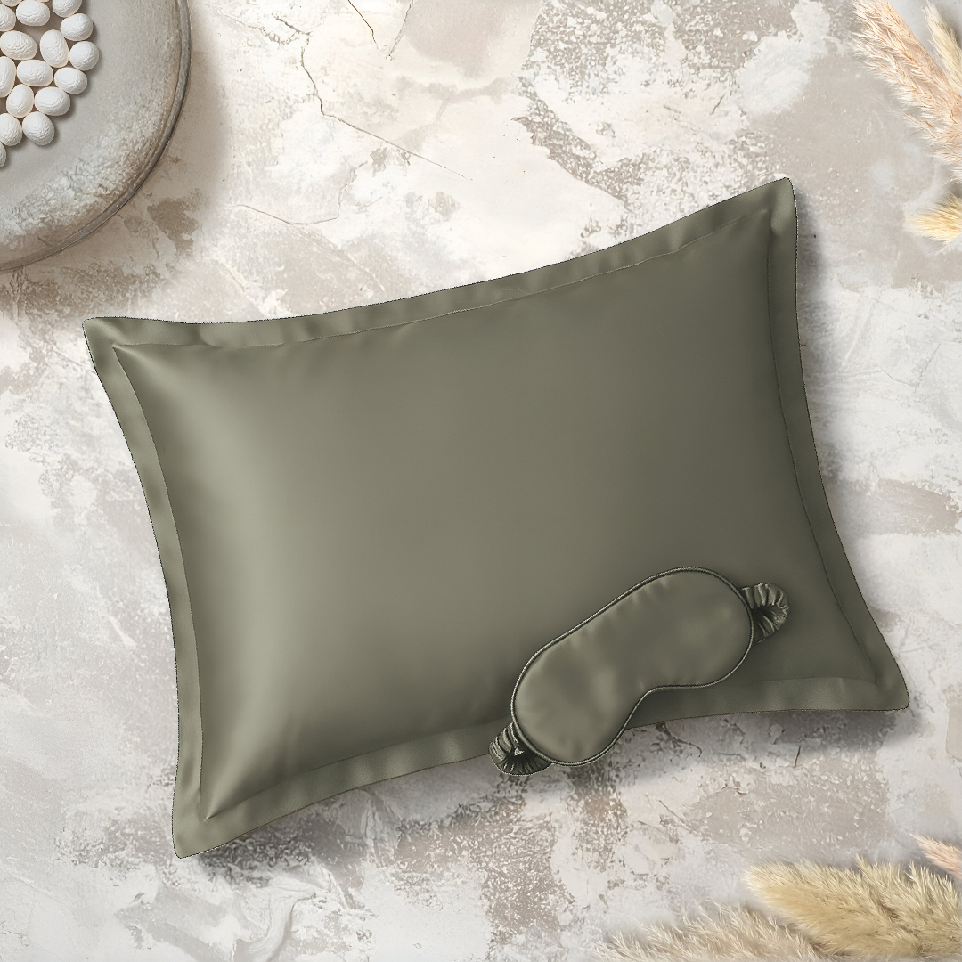 Clio İpek Yastık Kılıfı ve Göz Bandı Gri - 1