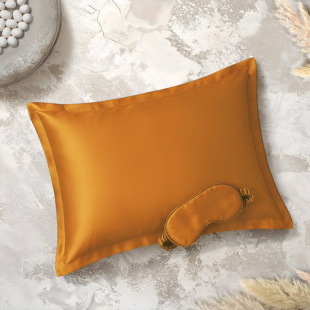 Clio İpek Yastık Kılıfı ve Göz Bandı Hardal - 1