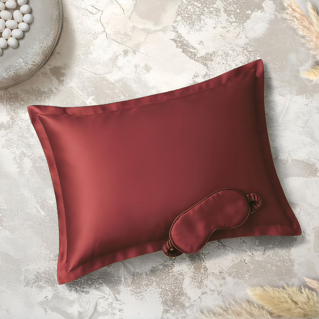 Clio İpek Yastık Kılıfı ve Göz Bandı Bordo - 1