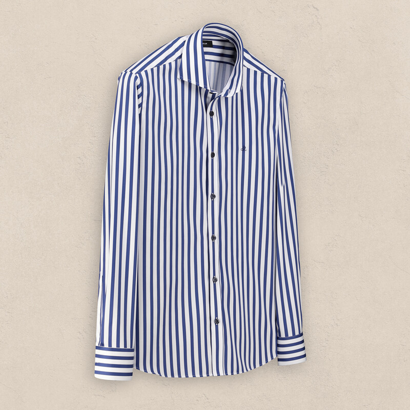 Como Uzun Kol Çizgili Koyu Mavi Gömlek 