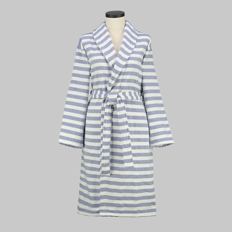 Denis Çizgili Mavi Bornoz L 